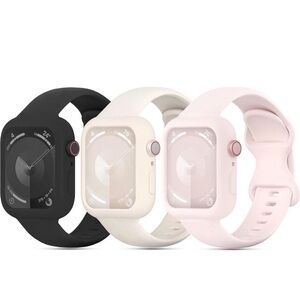 3 Pack Soft Silicone Bands with Bumper Case Compatible with Apple Watch
